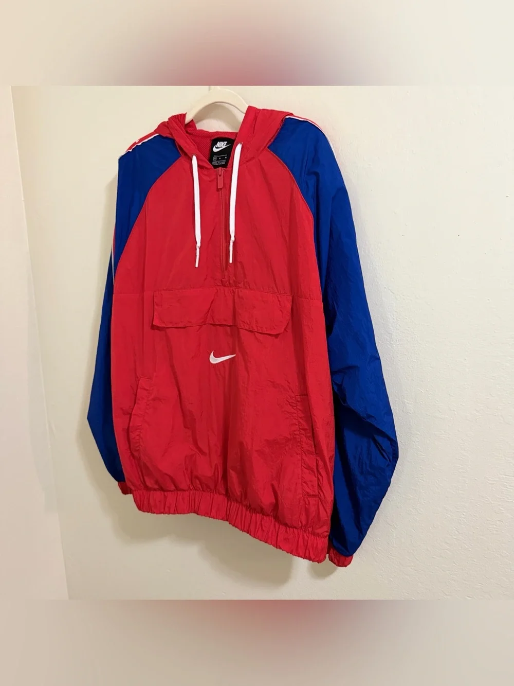 Nike Big Swoosh Anorak Windbreaker Jacket Mens M Colorblock Red Blue VTG Style